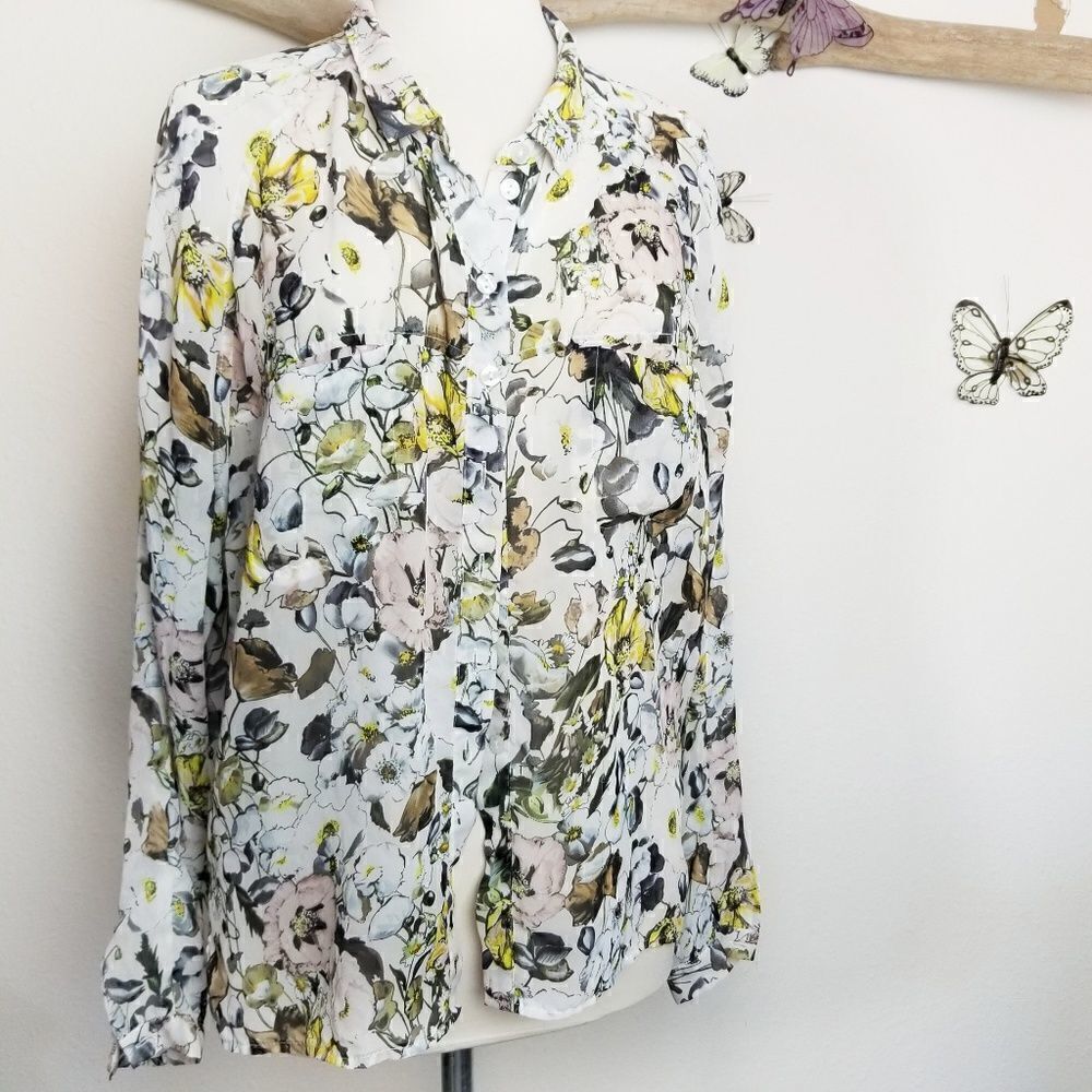 Jean's by Buffalo sheer floral long sleeve blouse